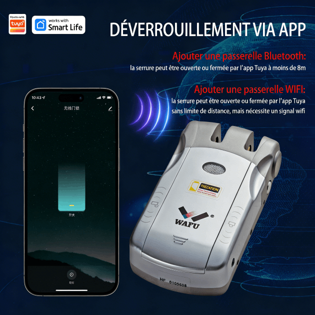 Interface de connexion de la serrure intelligente aux applications Tuya & Smart Life