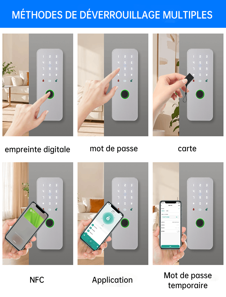 Affichage des différents modes de déverrouillage de la serrure intelligente