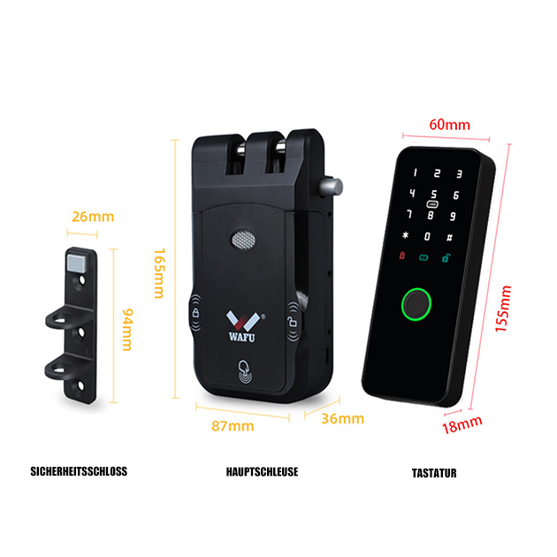 WF‑026 dimensions du corps de serrure et accessoires