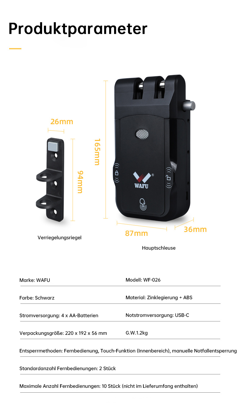 WF‑026 aperçu des paramètres et dimensions