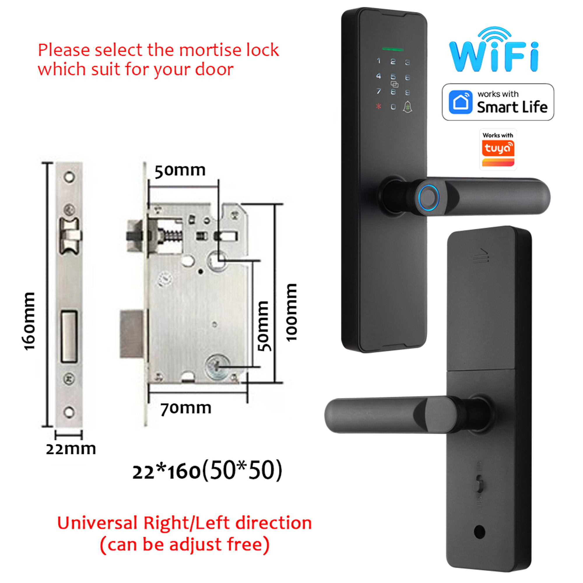 WF‑X8 corps de serrure universel 22×160 réglable gauche/droite