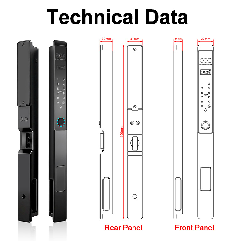 Serrure aluminium WF-021 entièrement automatique avec visage 3D et veine palmaire | Détails et configuration du produit 14