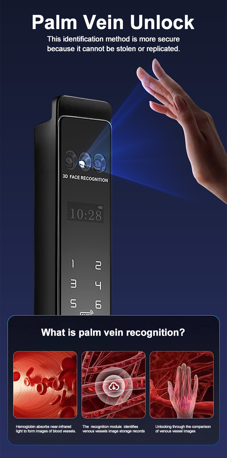 Serrure aluminium WF-021 entièrement automatique avec visage 3D et veine palmaire | Détails et configuration du produit 7