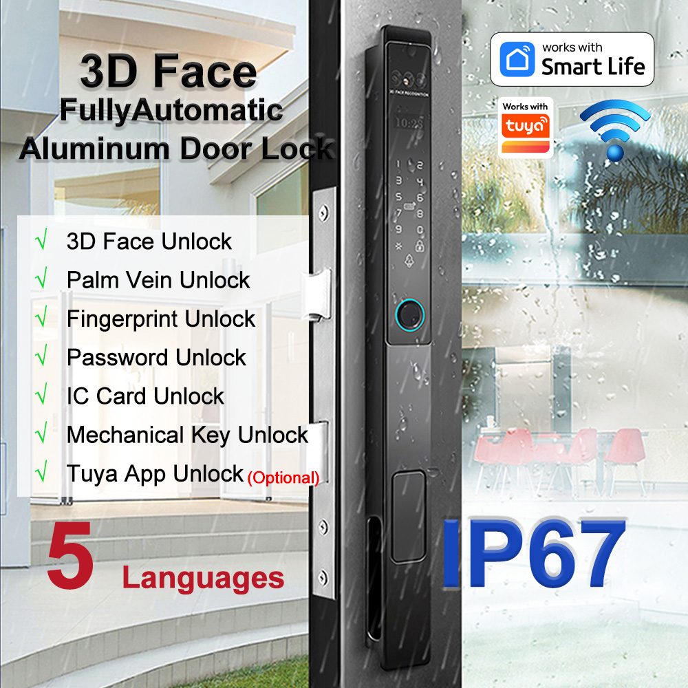 Serrure aluminium WF-021 entièrement automatique avec visage 3D et veine palmaire | Photo du produit 1