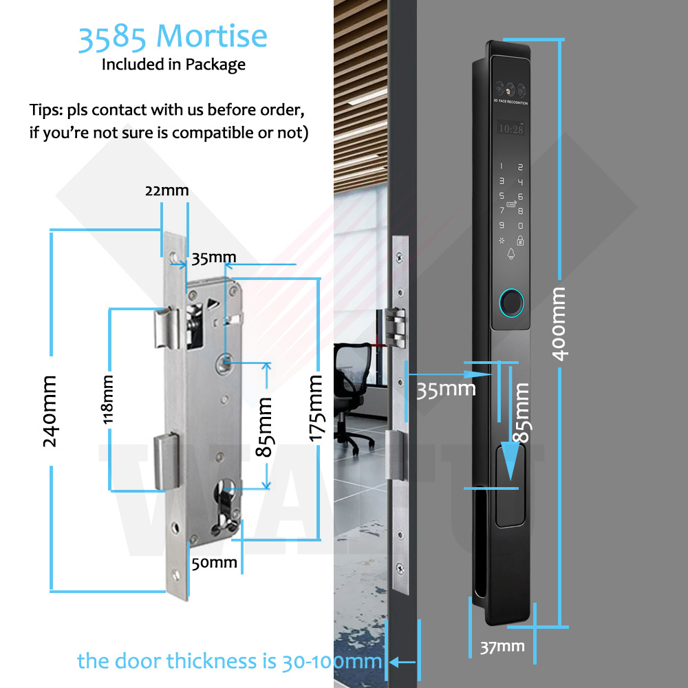 Serrure aluminium WF-021 entièrement automatique avec visage 3D et veine palmaire | Photo du produit 3