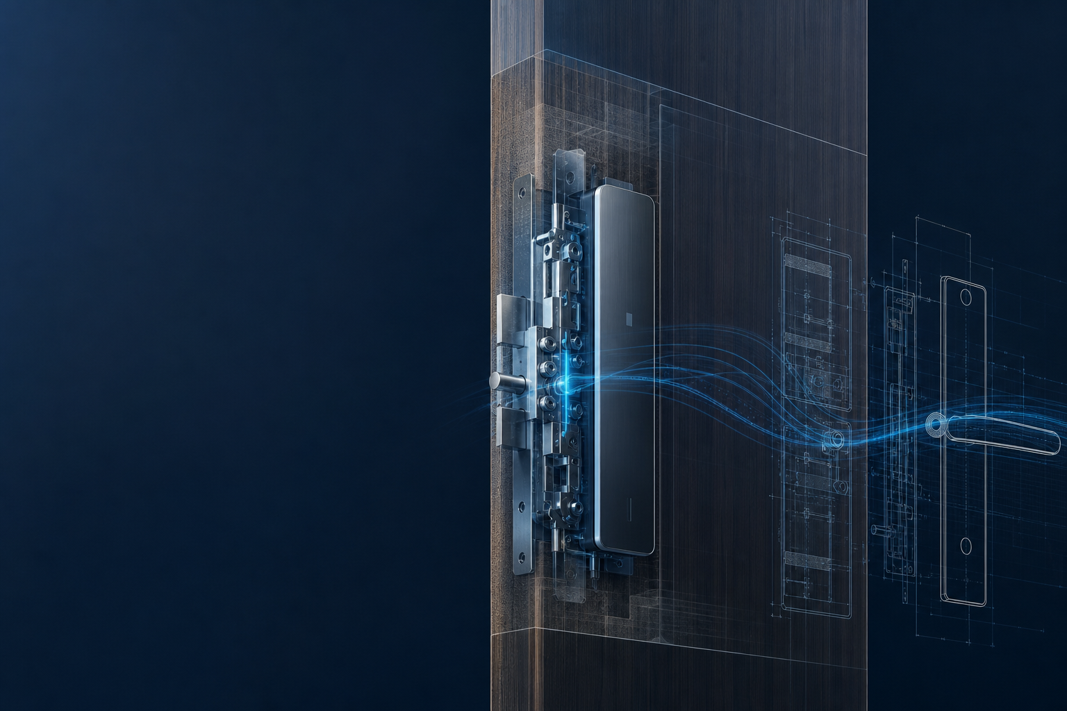 Structure technique d'une serrure intelligente invisible installée dans une porte