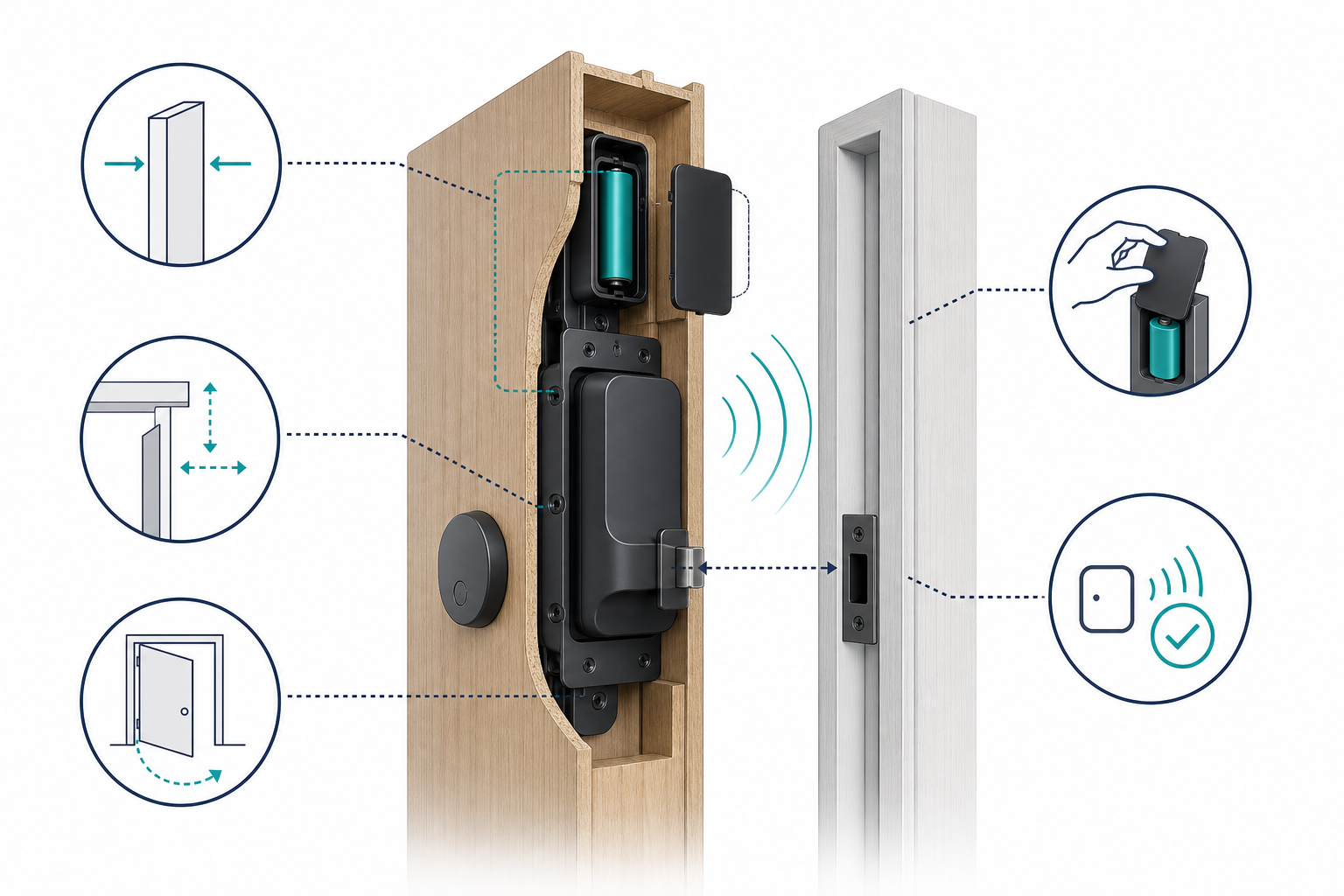 Check-list d'installation dans la porte et d'espace de maintenance pour serrures invisibles