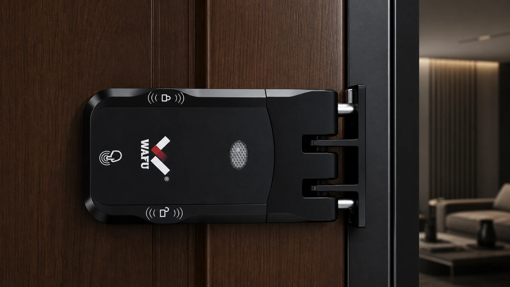 WF-026 monté horizontalement dans une porte avec gâche sur le cadre